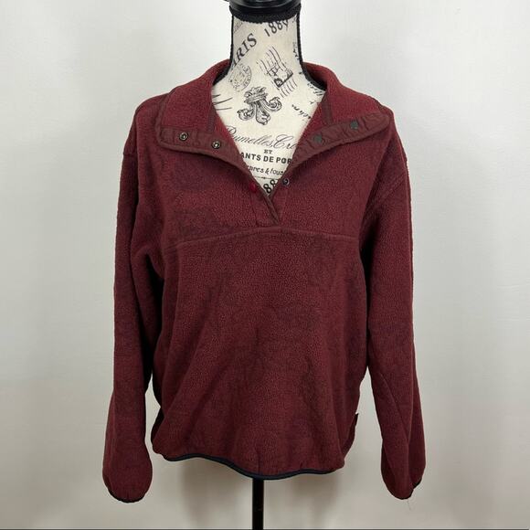 Woolrich Tops - Vintage Woolrich maroon 3/4 button up fleece leaf pattern turtleneck sweatshirt